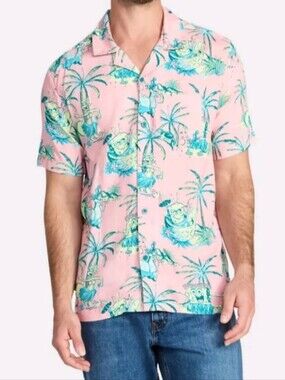 SpongeBob SquarePants Men's Size XS (27) Graphic Button-Up Shirt NWT Light Pink